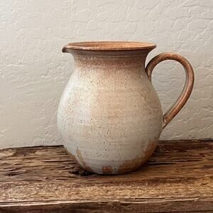 Art Pottery Ceramic Pitcher Rustic Speckled Beige Finish & Ice Cube Container